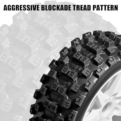 1/8 Scale RC Off-Road Buggy Tires & Wheels with 17mm Hex Foam Inserts Included, Compatible with ARRMA Typhon, LOSI, KYOSHO & More (Set of 4) - color: White