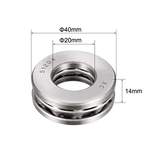uxcell 51204 Miniature Thrust Ball Bearing 20mm x 40mm x 14mm Chrome Steel with Washer 2pcs - size: 20mmx40mmx14mm