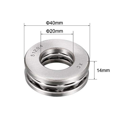 uxcell 51204 Miniature Thrust Ball Bearing 20mm x 40mm x 14mm Chrome Steel with Washer 2pcs - size: 20mmx40mmx14mm