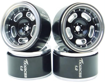 RC 1.0 Beadlock Wheels Offsets -2 Aluminum Rims for AX24 1/18 TRX4M All 1/24 Scale SCX24 Deadbolt RC Crawler Car Wheels Upgrades 4Pc (Black & Silver) - color: Black & Silver