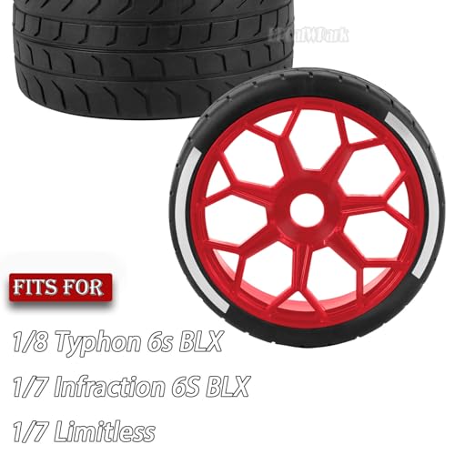 RC Highway Tires Wheel for 1/8 Typhon 6s BLX,1/7 Infraction 6S BLX,Limitless,4PCS RC Drift Tires Rubber RC Highway Wheel,Red - color: Red - (Highway Tires)