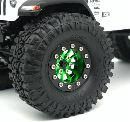 1.3 Beadlock Wheels & Brass Rim 46.5g Offset-3mm for 1/18 1/24 RC TF (Green Black) - color: Green Black