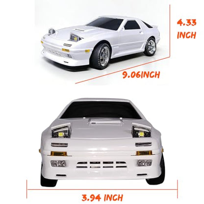 LDRC Drift Car Mazda RX7-FC 1:18 RWD Remote Control Car (White) | Includes 2 batteries, metal drive shaft & gyro,Easy drift for adult indoor racing - color: Mazda Rx7-fc White With 2 Batteries