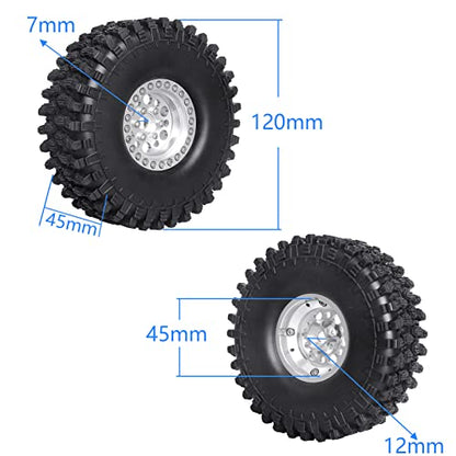 HobbyPark 120mm / 4.72inch 1.9 Crawler Tires and 1.9 Beadlock Wheels Set Foam Inserts for Axial SCX10 II III Traxxas TRX-4 Redcat Gen8 Gen7 Upgrades Replacement Parts (4-Pack) (Silver) - color: Silver