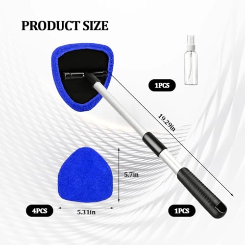 Car Windshield Cleaner Tool, Extendable Handle Pentagonal Vehicle Window Cleaning Kit with 4 Reusable Pads Spray Bottle, Auto Windscreen Detailing Cleaner, Universal Fit (Royal Blue) - size: Royal Blue