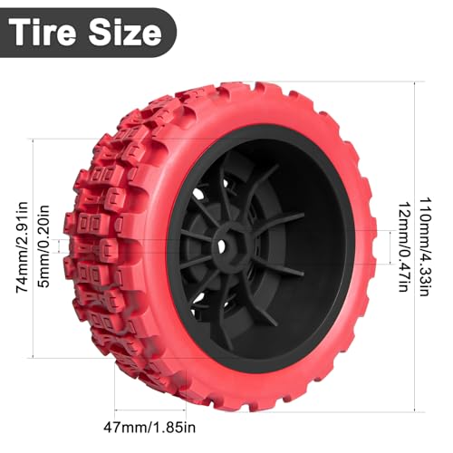 Pre-Glued 12mm Hex RC Wheels and Tires for 1/10 RC Short Course Truck, 4PCS | Compatible with 1/10 Arrma Senton Traxxas Slash Axial Losi Axial Redcat - color: Red Tires+ Black Wheels