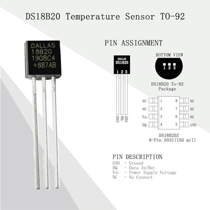 2 Pack Temperature Sensor Module Kit with 1m Cable Waterproof Stainless Steel Probe, Temperature Sensor Chip for Arduino and Raspberry Pi