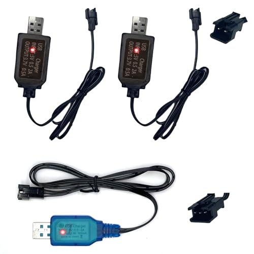2-in-1 USB Battery Charger Cable Set - Includes 3.7V SM-2P and 7.4V XH-3P Connectors for RC Cars, Stunts, Trucks, Vehicles, Drones, and Gel Blaster Toys with LED Indicators