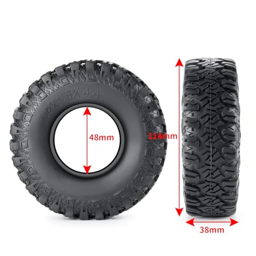 4PCS 1.9" Rubber Tire Wheel Tires 114mm | For 1/10 Axial SCX10 90046 TRX4 D90, RC Crawler Car, Upgrade Parts