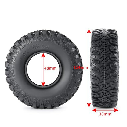 4PCS 1.9" Rubber Tire Wheel Tires 114mm | For 1/10 Axial SCX10 90046 TRX4 D90, RC Crawler Car, Upgrade Parts