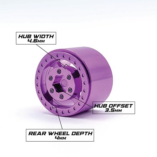 1UP Wheels 1.0" Island Ultra Wide Premium Wheels | Purple | for Axial SCX24, AX24, Traxxas TRX4-M, Redcat Ascent-18, FMS FCX18, 7mm Hex Vehicles - Aluminum Beadlock Wheels - color: Purple