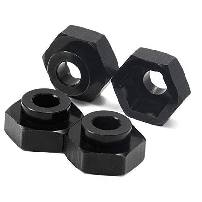 4PCS Aluminum Alloy 12mm Turn to 17mm Wheel Rim Hex Adapter Drive Hub Conversion Extension Compatible with Tamiya Axial Traxxa HPI Himoto HSP Losi Kyosho RC 1/10 On-Road Car Tires (Black) - color: Black