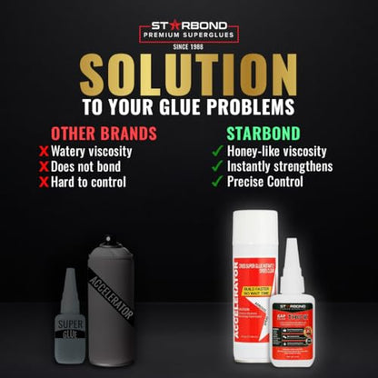 Starbond 2 oz Thick CA Glue with 6 oz Aerosol Activator Bundle Premium Cyanoacrylate Super Glue for Mitre Joint Bonding, Woodworking, Carpentry, Archery Fletching - size: 2 ounce + 6 ounce
