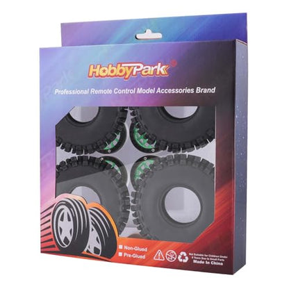 HobbyPark Soft Rubber 1/10 RC Crawler 1.9 Mud Slingers Tires 4.7inch 120mm and 1.9 Beadlocks Wheels Set for Scale RC4WD Axial SCX10 TRX4 Redcat Gen 8 Good Grip w/Foams (Green & Black Rims) - color: Green & Black Rims