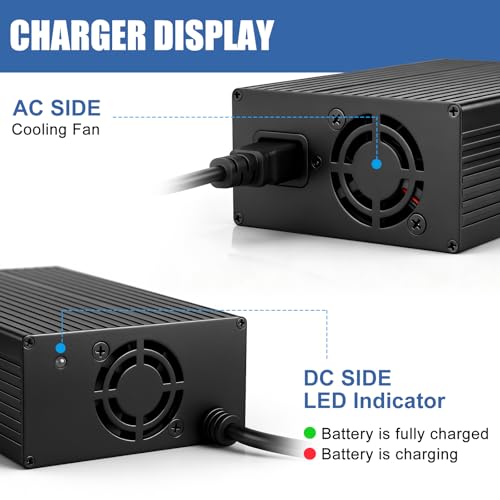 24V(29.2V Max) 10A Lithium Battery Charger for LiFePO4 Deep Cycle Rechargeable Battery Multi Safety Protections Smart Charger with Anderson Connector LED Indicator and 11 AWG M8 Adapter Cable