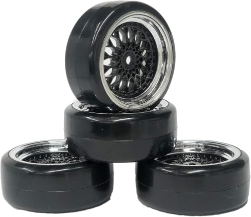 1/10 Drift Wheels Tires Set,AMZSTAR 4PCS 63mm RC Hard Tyre with Plastic Wheel Rims 12mm Hex for 1/10 RC On Road Racing Touring Drifting Car for Tamiya TT01 HSP HPI Kyosho (Black Silver,Offset:9mm) - color: Black Silver,offset:9mm