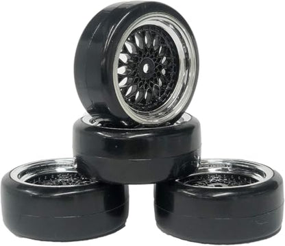 1/10 Drift Wheels Tires Set,AMZSTAR 4PCS 63mm RC Hard Tyre with Plastic Wheel Rims 12mm Hex for 1/10 RC On Road Racing Touring Drifting Car for Tamiya TT01 HSP HPI Kyosho (Black Silver,Offset:9mm) - color: Black Silver,offset:9mm