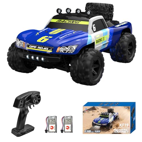 1/18 Fast RC Car for Adults, 4WD Electric Off-Road RC Moster Truck, 30KM/H High Speed RC Car W/ 2 Batteries for Hobby RTR Gifts - color: Kf19-blue
