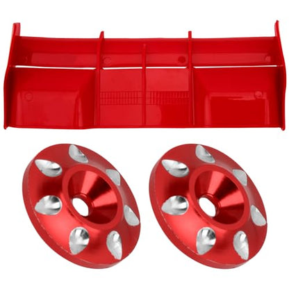 RC Force Rear Spoiler High-Down Force Body Wing Tail & Metal Rear Wing Buttons Gasket Compatible with HPI HSP Redcat 1/8 RC Off Road Short Truck Buggy Car Truck (Red)