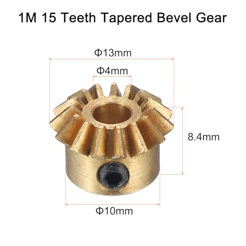 uxcell 2pcs Bevel Gear 0.8 Module 1:1 Reduction Rate 15T 4mm Hole Dia Bevel Pinion Gear Brass, 45 Degree Steering Gear for Hardware Mechanical Rotation, Yellow