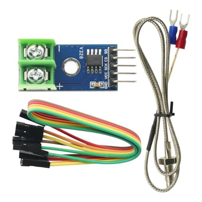 MAX6675 K-Type Thermocouple Module, DC 3-5V, SPI | 0-1024C range, 0.25C resolution, -20 to 85C operating range, M6 screw probe, for Arduino