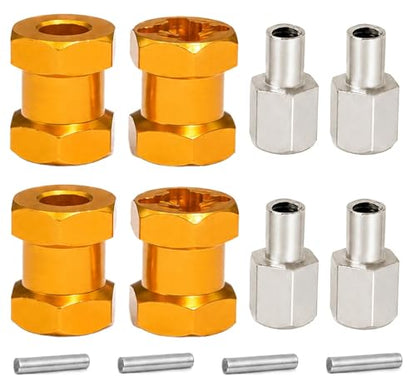 4PCS 12mm Hex Hub 15mm Aluminum Extension Hex for Axial SCX10 D90 90046 | 15mm CNC Wheel Hex Extenders for 1/10 RC Crawlers Redcat Gen7/Gen8 CC01 RC4WD Wider Stance & Tire Clearance with M4 Nuts Pins - color: Gold