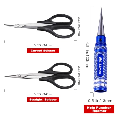 3-Pack HobbyPark RC Body Reamer Hole Puncher and Curved Scissors & Straight Scissors Trimming Tools Set for RC Car Body Shell Lexan Plastic