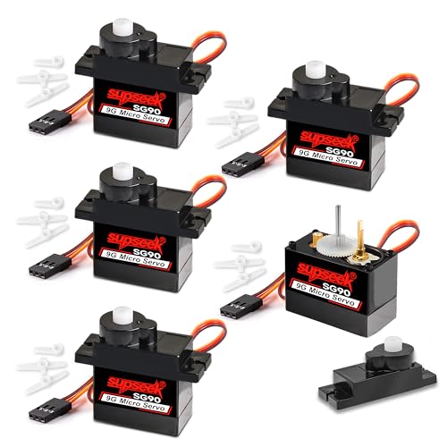 SG90 9g Micro Servo Motor, Metal Motor Gear & Shaft, 1.9kg·cm 0.08s/60° Mini Servos for Arduino, RC Airplane, Robot Arm, Car, Boat DIY Projects (5 Pcs) - size: 5