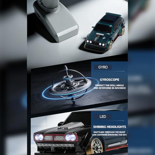 1/64 Scale 2.4G Full-Scale 4WD RC Drift Car, Gyro-Stabilized Steering, Magnetic Charging, Two-Speed Modes (Grey) - color: Grey