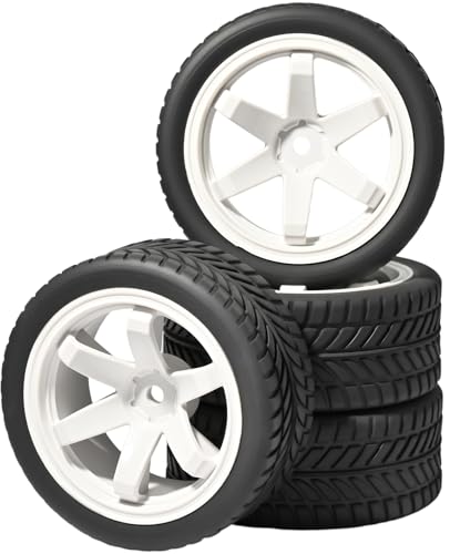 OD 2.55" On Road Rubber Tires Plastic Wheel Rims 12mm Hex for 1/10 RC Car | Compatible with MJX HSP Tamiya HPI Kyosho Traxxas Sakura Redcat WLtoys 1/10 RC On-Road Racing Touring Car (4pcs, White) - style: G-White