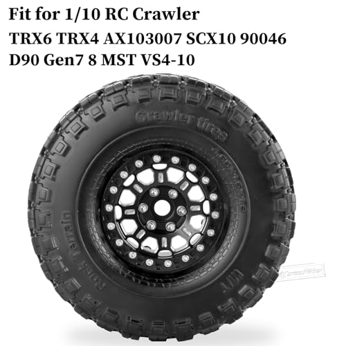 RC 1.9 Beadlock Tires 1.9 Wheels and Tires for 1/10 RC Crawler,TRX6 TRX4 AX103007 SCX10 90046 D90 Gen7 8 MST VS4-10,Aluminium Alloy 1.9 RC Wheel Rims & Rubber Tyre,Black - color: Black(4pcs)