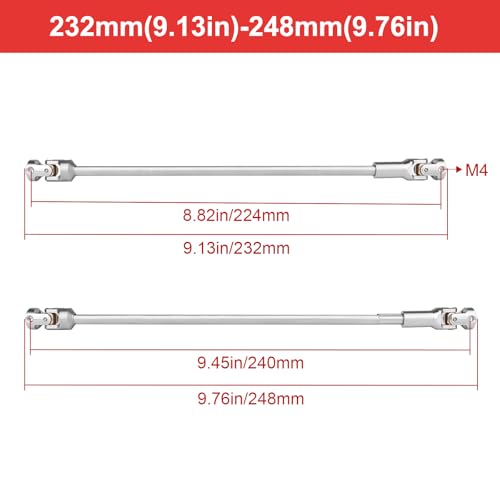 Cut to Length Drive Shaft Stainless Steel 232-248mm Universal Joint Driveshaft for 1/10 RC Crawler Axial SCX10 Capra TRX4 Redcat Gen8 Gen7 Upgrades Parts(Silver) - color: Silver