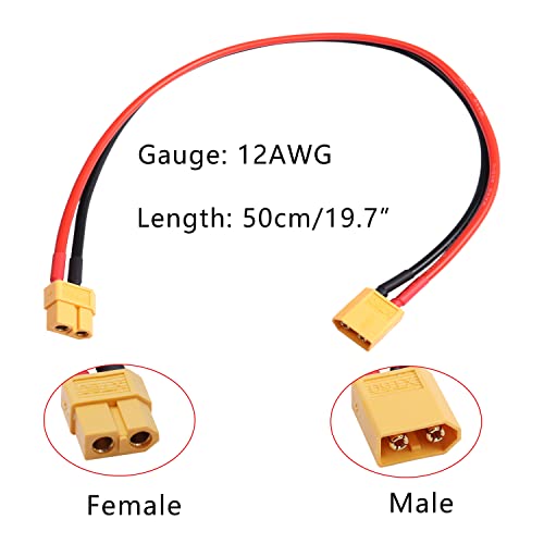 MEIRIYFA XT60 XT-60 Extension Cable, XT60 Male to XT60 Female Adapter Extension Cord with 50cm 12AWG Silicone Wire for Solar Panel RV Automotive RC Lipo Battery