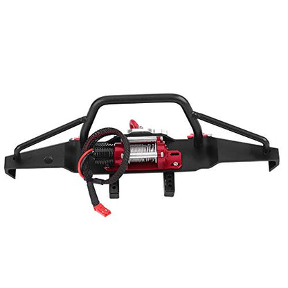 FOSA RC Car Front Bumper with Winch, Front Bumper with Winch Remote Controller for -4 RC Car Crawler Upgrade Part