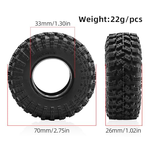 4PCS 1.3" Rubber Tire All Terrain Wheel Tyre with Foam Inserts for 1/12 1/14 1/18 1/24 Crawler Car for TRX4M SCX24 AX24 FCX24 FMS 1/24 Micro 1.0inch Beadlock Upgrade Parts (70x26MM,A) - color: 70x26mm,a