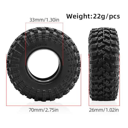 4PCS 1.3" Rubber Tire All Terrain Wheel Tyre with Foam Inserts for 1/12 1/14 1/18 1/24 Crawler Car for TRX4M SCX24 AX24 FCX24 FMS 1/24 Micro 1.0inch Beadlock Upgrade Parts (70x26MM,A) - color: 70x26mm,a