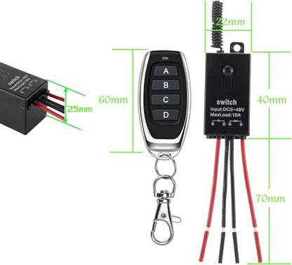 Mini Wireless Switch 12V, 3 Way Remote Switch DC 5V/12V/24V/48V/10A Relay | Wireless Light Switch with 328FT Long Range for Motor, LED Light, Wireless Security Alarm. - size: 5V-48V 3way remote switch-10A Relay