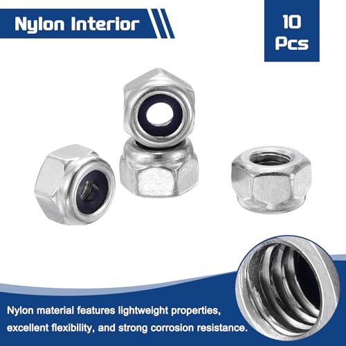 10Pcs Nylon Locking Hex Nuts - [M4-0.7], 304 Stainless Steel Hardware Nuts, Silver, for Automotive, Aerospace, Industrial Applications Use - color: Silver, size: M4x0.7mm