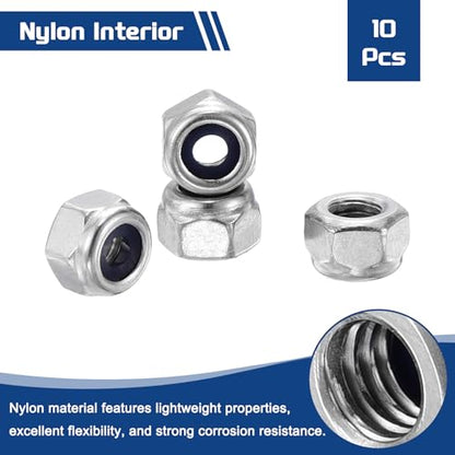 10Pcs Nylon Locking Hex Nuts - [M4-0.7], 304 Stainless Steel Hardware Nuts, Silver, for Automotive, Aerospace, Industrial Applications Use - color: Silver, size: M4x0.7mm