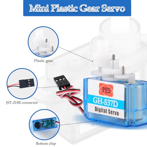 GH-S37D Ultra-Light Micro Servo - Mini Small 3.7g Digital Servo Motor for RC Car Plane Helicopter & Boat for Arduino, Raspberry Pi, Pack of 4
