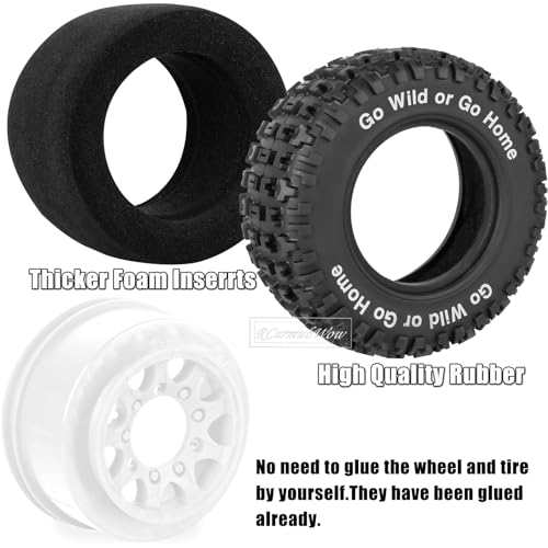 RC Wheels and Tires w/12mm 14mm 17mm Hex Short Course Tire for 1/10 Scale Car Arrm a Senton,Axia1,Slash 2WD Slash 4×4 4WD,Red cat,Rc 4wd,1/10 Truck Tires Rubber Tyres Plastic Wheel,White - color: White(4pcs)