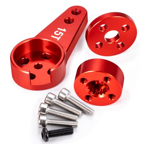 Adjustable Servo Horn 15T Aluminum Servo Arm Upgrade for 1/5 RC Buggy Truck Short Course Car (Red) - color: Red