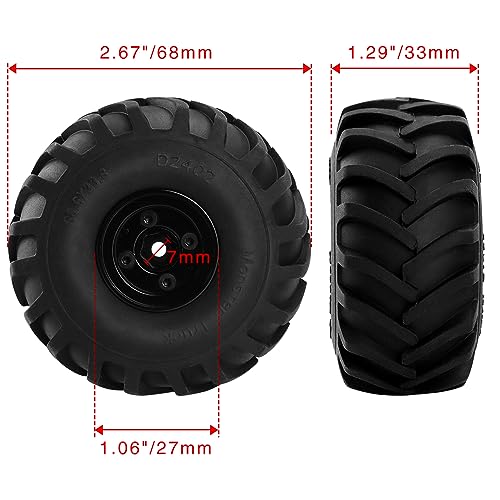 GLOBACT RC Monster Truck Wheel Tires 68 * 33mm for 1/24 SCX24 FCX24, Black - color: Black