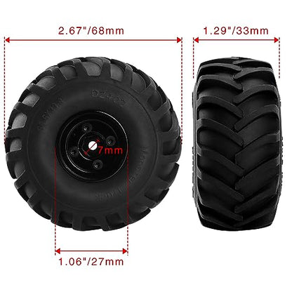 GLOBACT RC Monster Truck Wheel Tires 68 * 33mm for 1/24 SCX24 FCX24, Black - color: Black
