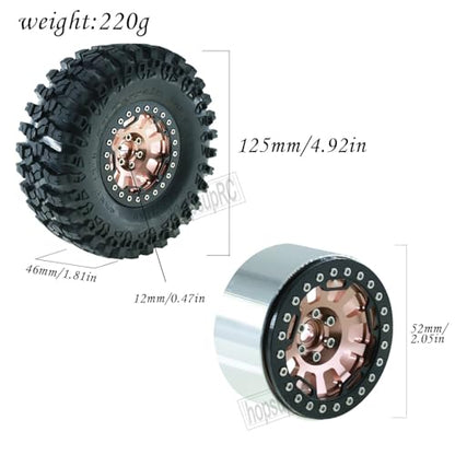 RC 2.2in Tires Tyres & Aluminium 2.2in Beadlock Wheel Rim for 1/10 SCX10 Capra AMG 6x6 TRX4 Gen8 Everest Gen 7 Pro RC Crawler (4PCS Brown) - color: Brown/2.2wheels-scx10
