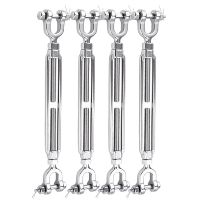 4 Pack 5/8" Jaw and Jaw Turnbuckle Heavy Duty, 5300 lbs Working Load Limit, Ultra Durable Stainless Steel Turnbuckles for Cables Wire Tension, Tractor, Sun Shade Tent, Deck, Ground Anchors - size: 5/8"(M16)-4PCS