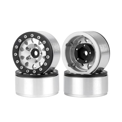4PCS 1.55 Inch Aluminum Alloy Metal Beadlock Wheel Rim Hubs Replacement Accessory for AX90069 D90 TF2 CC01 Tamiya 1/10 RC Crawler Car Upgrade Parts(10Holes-Black Silver) - color: 10holes-black Silver