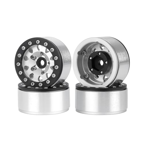 4PCS 1.55 Inch Aluminum Alloy Metal Beadlock Wheel Rim Hubs Replacement Accessory for AX90069 D90 TF2 CC01 Tamiya 1/10 RC Crawler Car Upgrade Parts(10Holes-Black Silver) - color: 10holes-black Silver