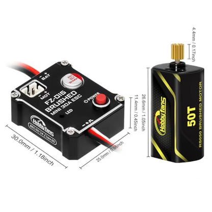 30A Brushed Mini ESC and 050 50T Brushed Motor with Metal Motor Mount for Axial SCX24 1/24 RC Crawler Upgrade Parts