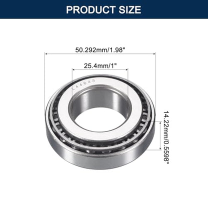 2 Pack L44643/10 Tapered Roller Bearing Cone and Cup Set | 1" Bore 1.98" OD 0.5598" Cup Width, Chrome Steel Taper Bearings Set, ABEC-3 - size: L44643/L44610
